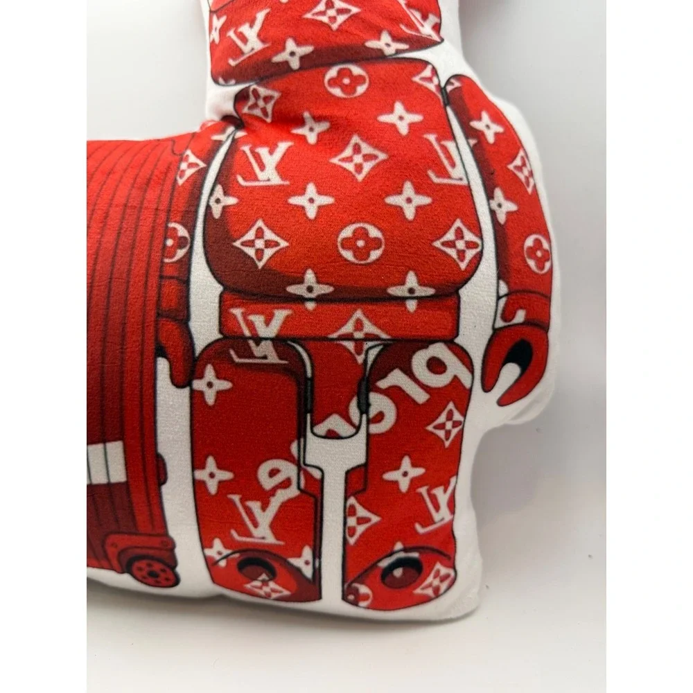 Supreme Louis Vuitton Monogram Bearbrick Style Plush Decorative Pillow Red White